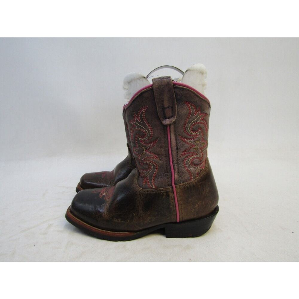Dan Post Infant 7.5 D Brown Pink Leather Square Toe Cowboy Western Boots